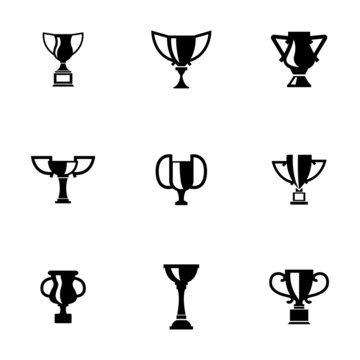 Vector black trophy icons set