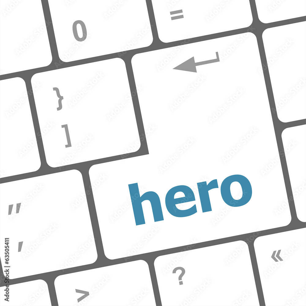 Poster hero word on computer pc keyboard key