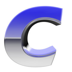 Chrome alphabet symbol letter C with color gradient reflections