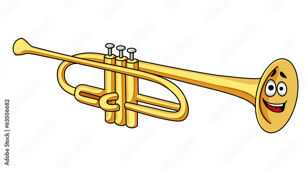 Wall mural Cartoon brass trumpet