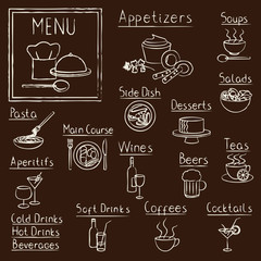 Obrazy na Szkle  Ręcznie rysowane elementy projektowania menu restauracji na tablicy