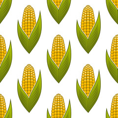 Seamless pattern of ripe golden corn on the cob