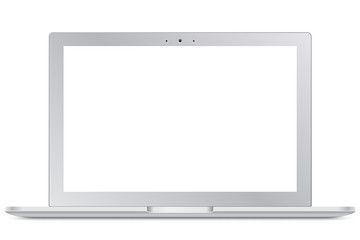 Modern silver laptop with blank screen