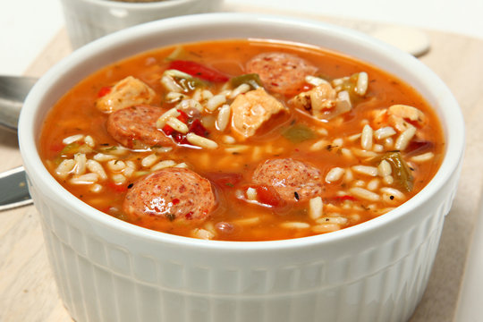 Bowl Of Cajun Spicy Chicken And Sausage Gumbo