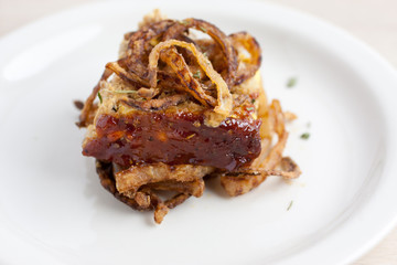 Turkey Meat Loaf with Fired Onion Strings