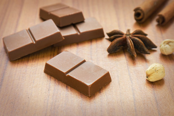 Chocolate bar, cinnamon and star anise
