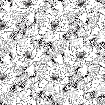 Fototapeta Chinese carps seamless pattern