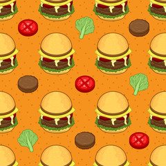 Tasty Hamburger seamless Pattern Background