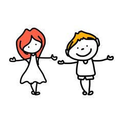 hand drawing cartoon happy kids