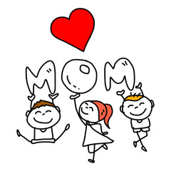 hand drawing cartoon concept happy mother's day