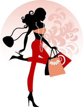 silhouette woman shopping red pants clip art preview