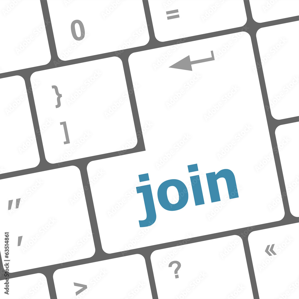 Poster online communities concept, with join on computer keyboard key