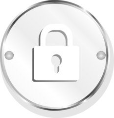 Closed lock glossy button isolated over white background