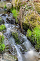 Falls on the small mountain river in a wood