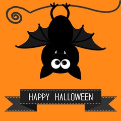 Fototapeta premium Cute bat and black ribbon. Happy Halloween card.