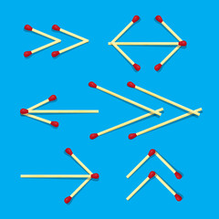 Arrows Symbols Made from Matches on Blue Background