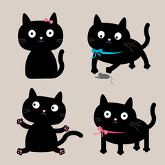 Obraz premium Cute cartoon black cat set. Funny collection.