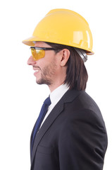 Businessman in builder concepts isolate on white