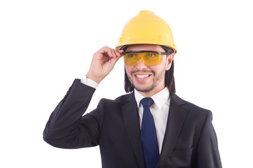 Businessman builder in hard hat isolated on white