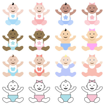 Collection of babies sitting and happy.