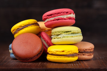 Macaroons on a wooden table