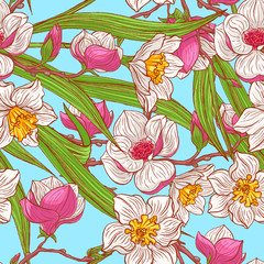 Panele Szklane Podświetlane  kolorowe magnolie i narcyz