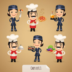 Chefs Cartoon Characters Set1.1 With Clipping Paths
