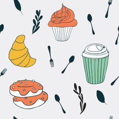 Sweets background. Cute food seamless pattern