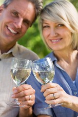 Loving couple toasting wine glasses