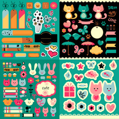 Big set of cute decorative scrapbook elements