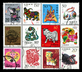 Fototapeta premium 12 znaczek pocztowy chińskiego zodiaku