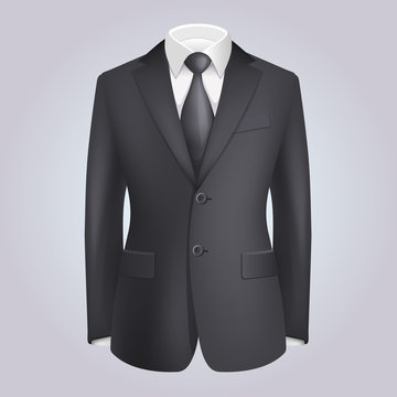 Male Clothing Dark Suit with Tie. Vector
