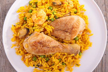 rice, pea and chicken leg