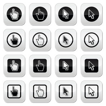 Hand and arrow cursor vector buttons set
