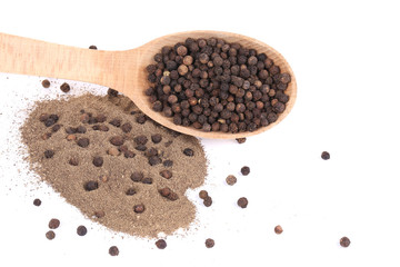 black peppercorns and milled in wooden spoon