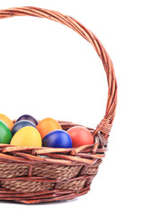 close up of Easter eggs and basket