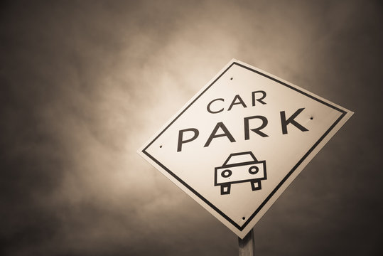 Car park sign in monochrome
