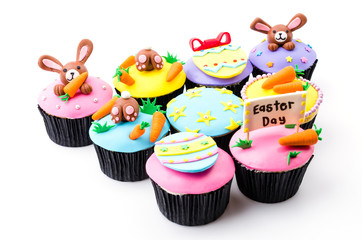 Easter cupcakes isolated white background