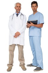 Portrait of male doctor and surgeon with digital tablet