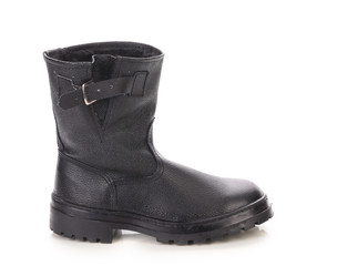 Black leather high boot.