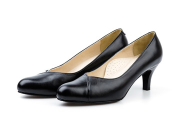 leather black shoes women isolated white background