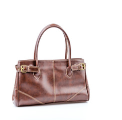 Woman leather bag isolated white background