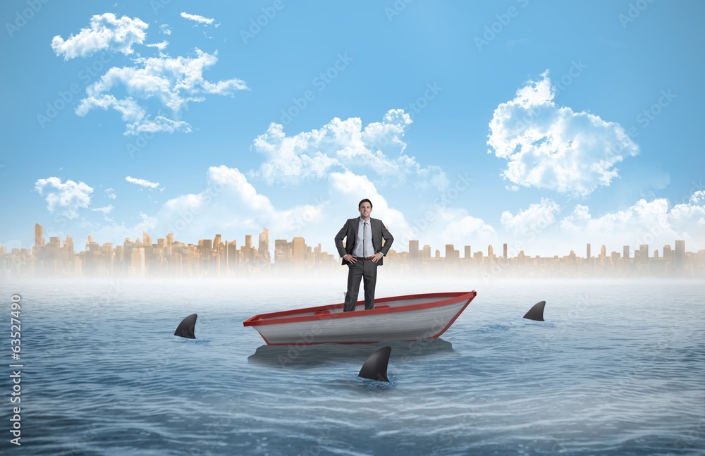 Poster composite image of smiling businessman with hands on hips in a s