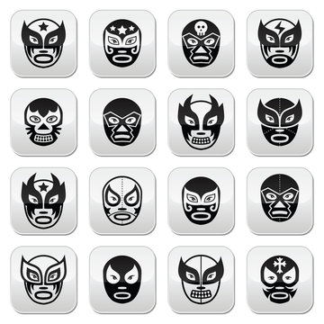 Lucha libre, luchador Mexican wrestling black masks buttons