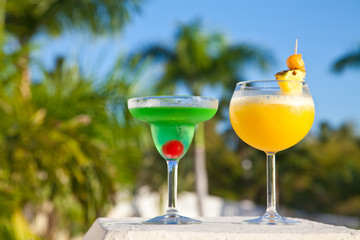 Colorful cocktails close up