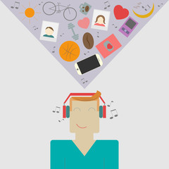 Young man is listening music