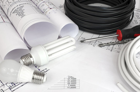 Electrical cable and bulbs on the drawings
