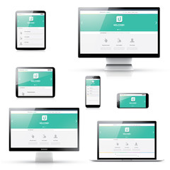 Flat modern responsive web design in isolated electronic devices