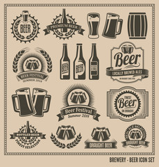Beer Icon Set - labels, posters, signs, banners, vector design