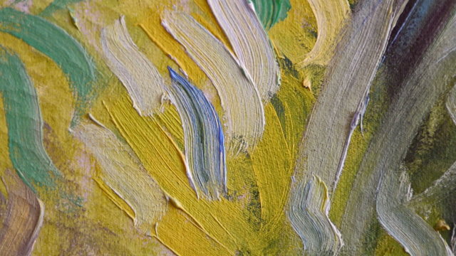 Colored oil paint trails on painting, HD.